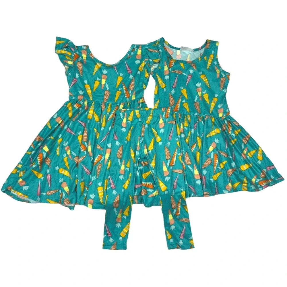 Dot Smile Girls Sz 2T Easter 3pc Carrot Empire Tank Dress Leggings Lot NWT